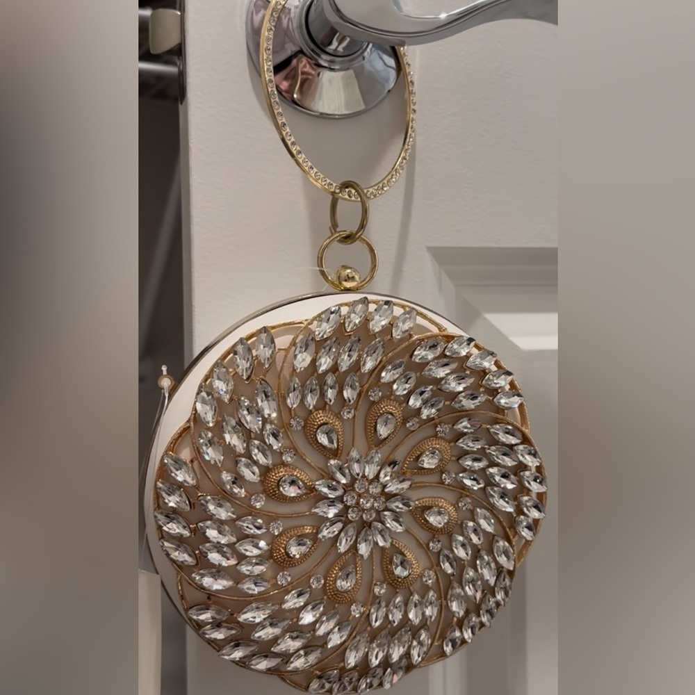 New Ball Shape Clutch Purse Party Handbag Rhinestone Ring Handle Evening Bag